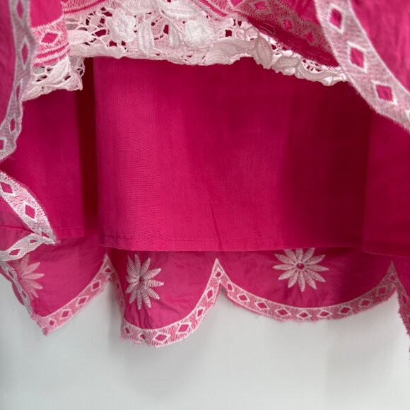 ASOS Off Shoulder Mini Dress 4 Embroidered Floral Crochet Lace Boho Hot Pink - Picture 9 of 11